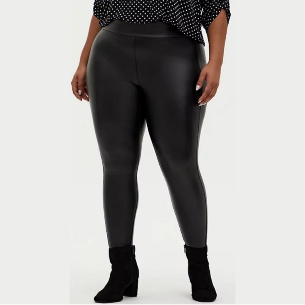 Torrid black leather pixie pants slim fix